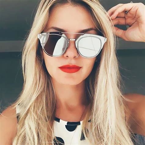 Mirror Sunglasses Women Classic Fashion Flat Lens Brand Designer Cat Eye Uv400 Sun Glasses