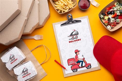 Free Psd Free Food Delivery Assortment With Clipboard Mock Up