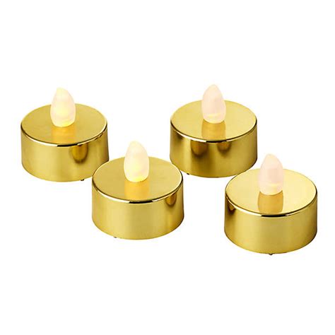 Gold Flickering Led Tealights Pack Of 4 Lakeland