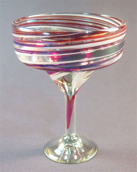 Red And White Swirl Margarita 15oz Mexican Blown Glass