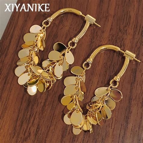 Xiyanike Pendientes De Gota De Escamas Doradas Para Mujer Y Niña Joyería De Lujo Color