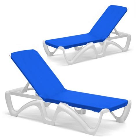Pool Furniture Set 4 Blue Sling Chaise Lounges M42500pa2 Cozydays