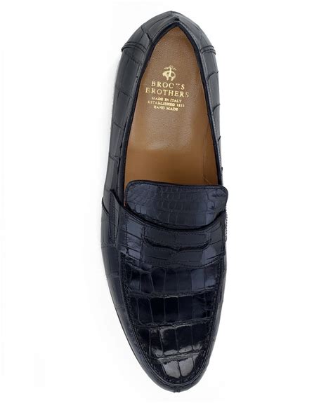 brooks brothers leather alligator penny loafers in black for men lyst