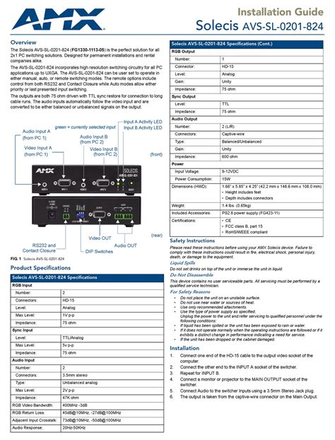 Amx Solecis Avs Sl 0201 824 Installation Manual Pdf Download Manualslib