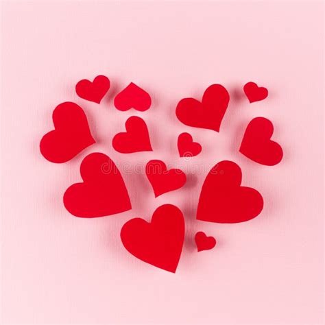 Big Heart Of Soar Red Hearts On Soft Pink Color Background Concept For