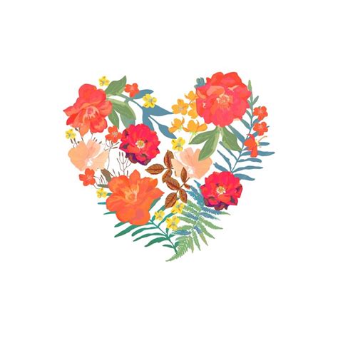 Premium Vector Floral Heart With Isolated Hand Drawn Flowers Design