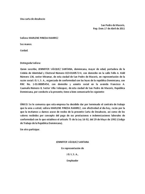 Una Carta De Desahucio República Dominicana Justicia