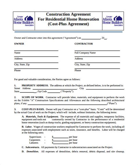 Renovation Contract Template 9 Download Documents In Pdf