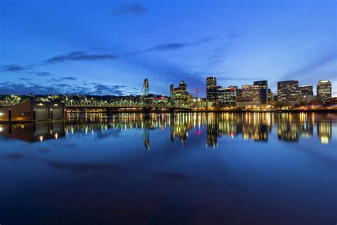Portland City Downtown Cityscape Blue Hour Photograph By Jit Lim Fine
