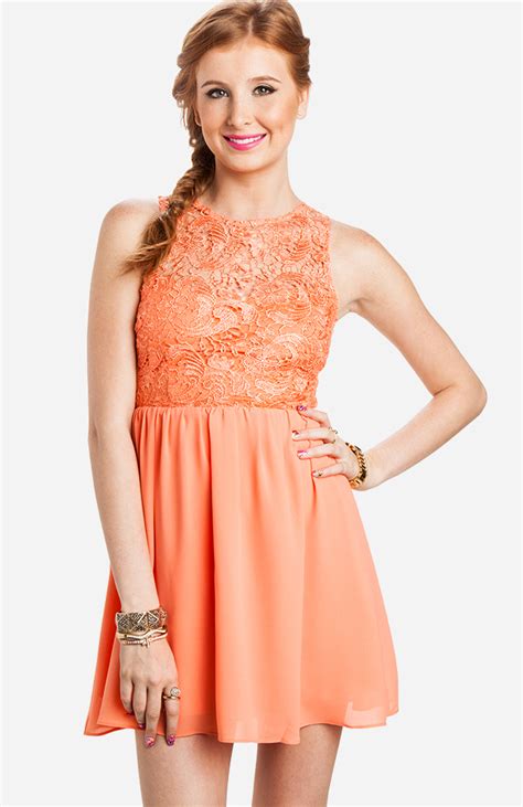 Peach Lace Bodice Dress In Peach Dailylook