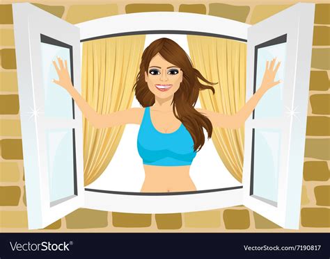 Attractive Woman Opening Her Room S Windows Vector Image