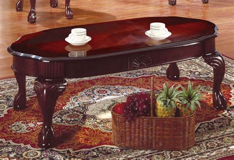 Rich Cherry Finish Traditional Coffee 3Pc Table w/Carved Legs
