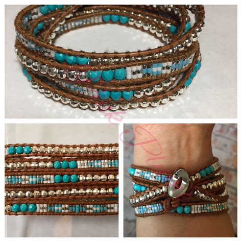 Leather Beaded Wrap Bracelet Antique Turquoise And Silver Bracelet
