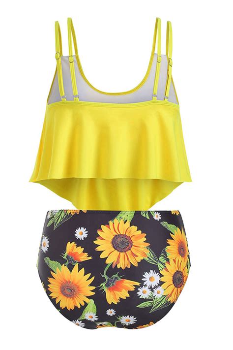 Lovely Print Yellow Plus Size Two Piece Swimsuitlovelywholesale