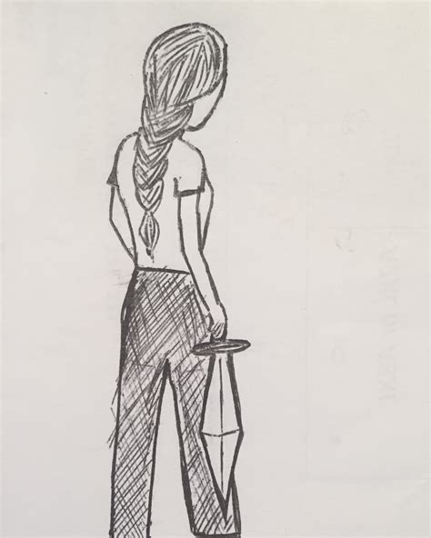 6 October 2018 Ink Drawing Of A Girl With Braided Hair Facing Away