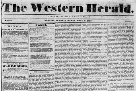 The Front Page Of The First Issue Of The Western Herald The Newspaper