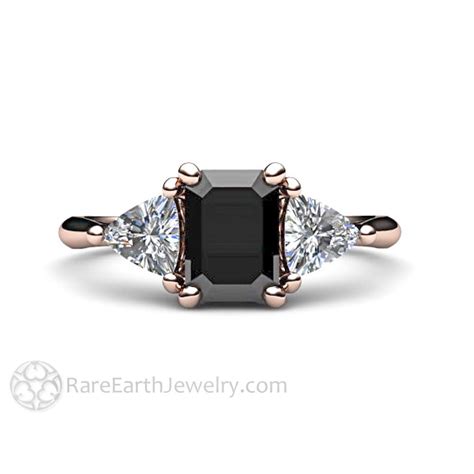 Black Spinel Engagement Ring 3 Stone Vintage Black Spinel Ring