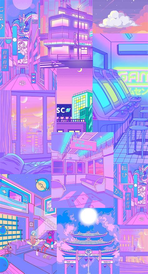 2k Free Download Cute Aesthetic Retro Anime Blue And Pink And Purple