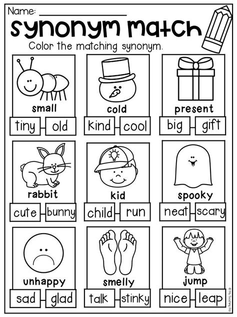 Synonyms And Antonyms Worksheet Kindergarten