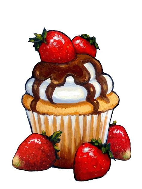 Cupcake With Strawberries Joyces Art Drawings And Illustration Food