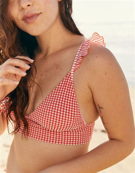aerie seersucker ruffle longline triangle bikini top
