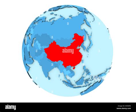 China Highlighted In Red On Blue Political Globe D Illustration