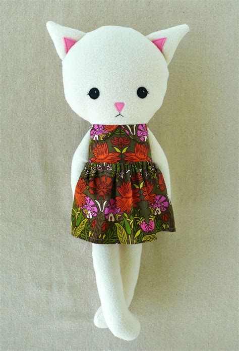 Fabric Doll Rag Doll Cat Doll In Floral Dress Etsy Doll Sewing Patterns Cat Doll Diy Doll