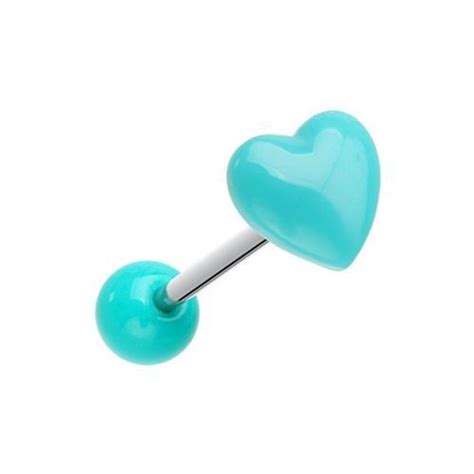 teal puffy heart acrylic barbell tongue ring rebel bod