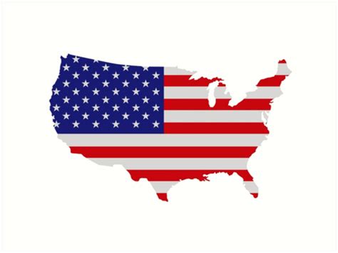 Von den farben her besteht sie aus sieben roten und sechs weißen streifen. "Amerikanische Flagge USA Karte" Kunstdruck von laurenmoe ...