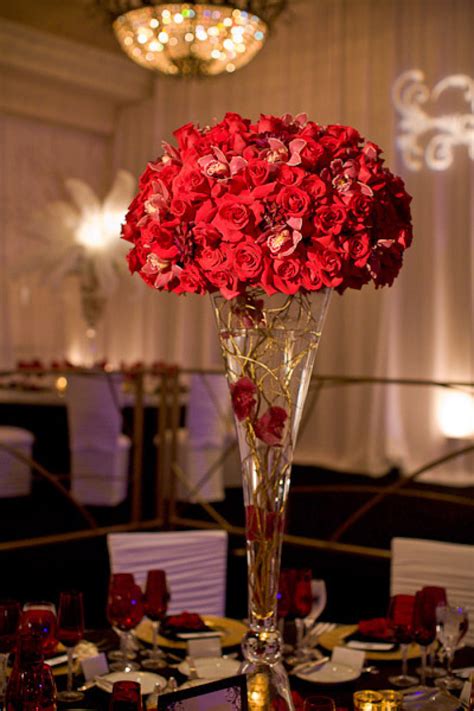 Red Rose Wedding Topiary Centerpiece For Vintage Glam