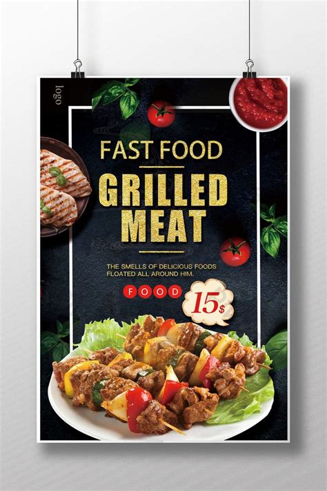A Flyer For A Fast Food Restaurant With Grilled Meat And Vegetables On