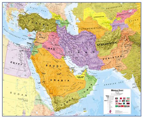 Large Middle East Wall Map Political Paper