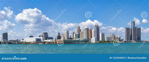 Panoramic View Of Detroit Skyline From Windsor Ontario Editorial