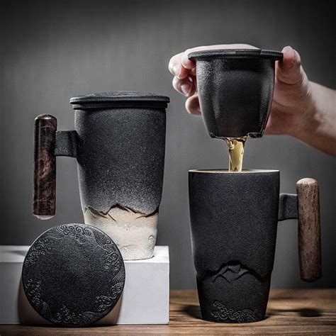 Handmade Ceramic Coffee And Tea Mug Large Ceramic Strainer Retro Mug