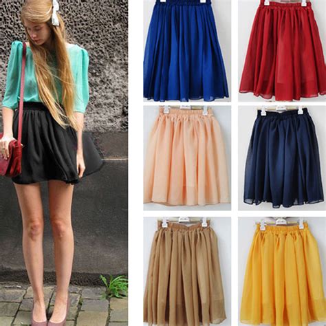 Womens Retro Cute Double Layer Chiffon High Waist Pleated Mini Skirt Short Dress