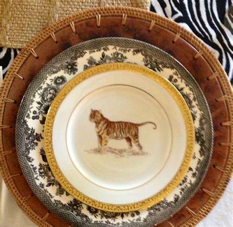 Gold Buffet Tiger Salad Dessert Plate Shown With Royal Stafford Black