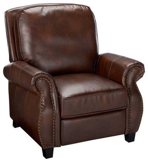 Traditional Recliner 2 Tone Brown Pu Leather With Nailhead Trim Accent