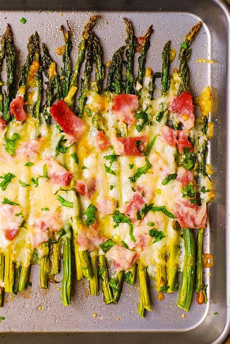 Delicious Roasted Asparagus With Ham And Cheeses