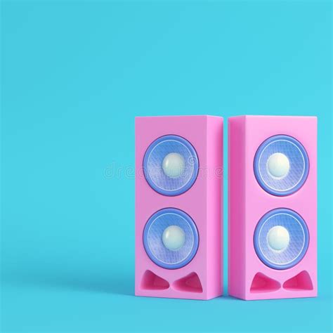 Pink Stereo Speaker Icon Isolated On Blue Background Sound System