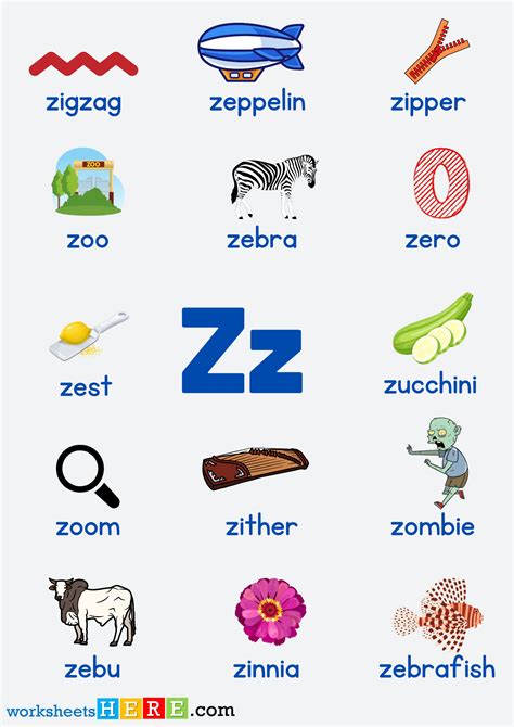 Letter Z Vocabulary With Pictures Alphabet Z Words Pdf Worksheet For