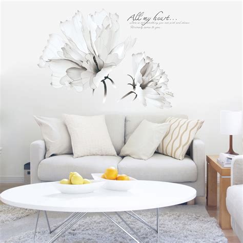 Now, take your large design (with the backing still attached) and position it on the wall. two large white flowers wall stickers women salon bedroom ...