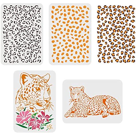 4pcs Cheetah Leopard Print Stencils A4 Size Flower Panther Pattern
