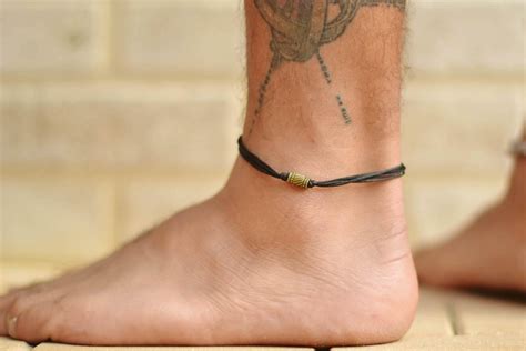 Anklet For Men Mens Anklet Bronze Tube Bead Black Etsy Uk