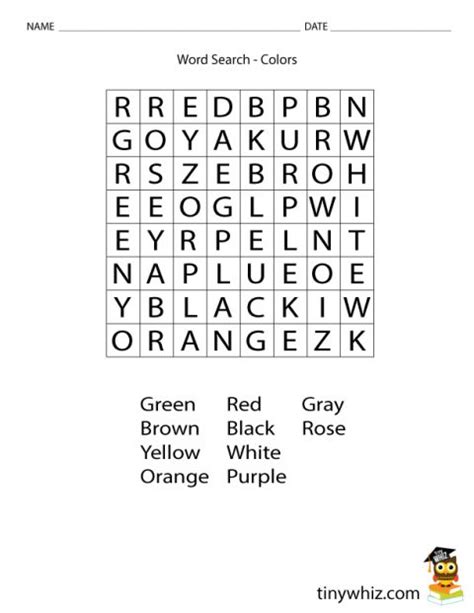 Free Worksheet For Kids Word Search Find Colors Tiny Whiz