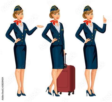 Stewardess In Blue Uniform Flying Attendants Air Hostess Profession