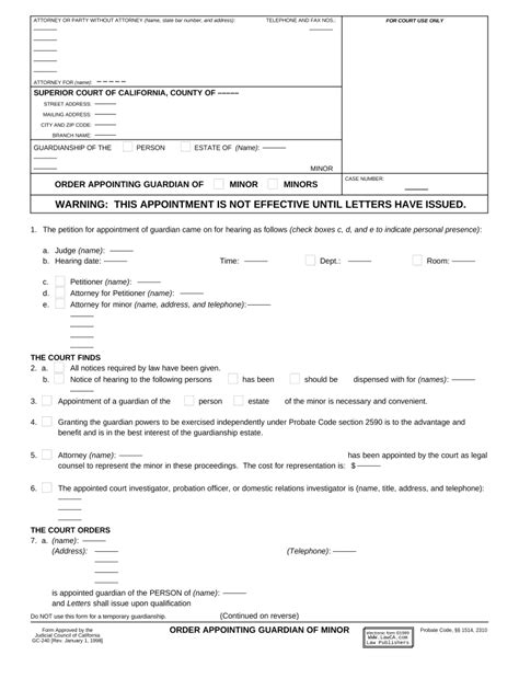 Order Appointing Guardian Of Minor California Form Fill Out And Sign