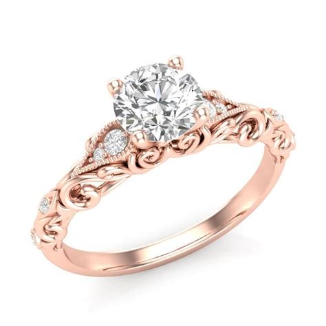Rose Gold Vintage Flower Filigree Ring Art Deco Engagement Ring