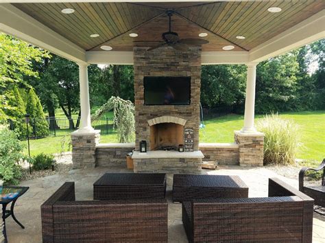 Pavilion With Fireplace And Inset For Flat Screen Tv Outside Fireplace