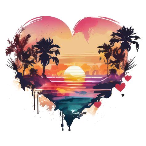 Watercolor Sunset Heart Summer Beach Ai Generative 23840229 Png