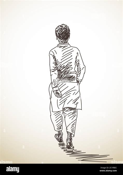Sketch Of Walking Young Man Hand Drawn Illustration Stock Vector Image